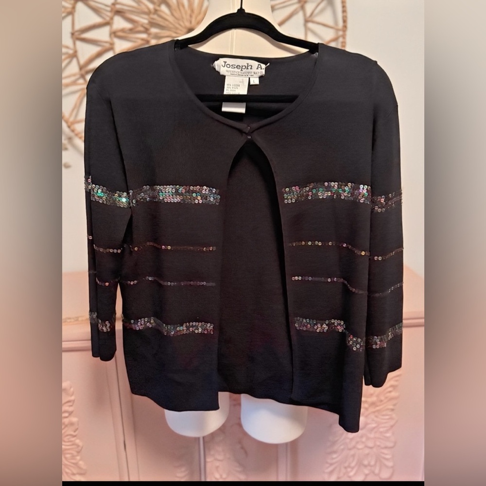 Joseph A Black Large Cardigan with Sequin Stripes